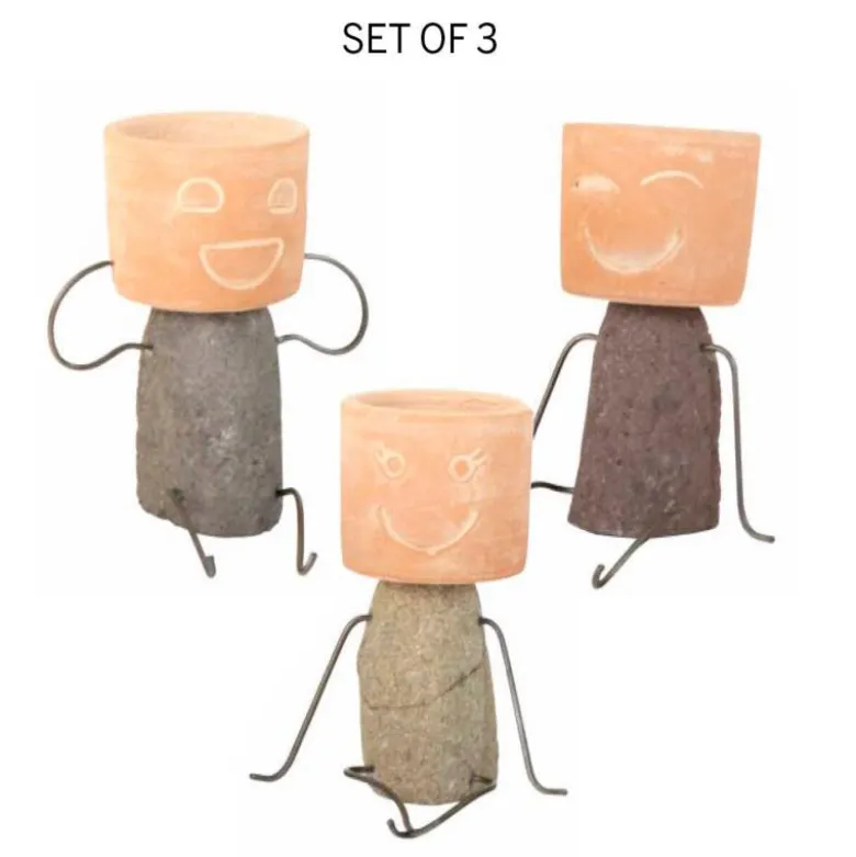 Clay and River Stone Plant Pot Head Shelf Sitter