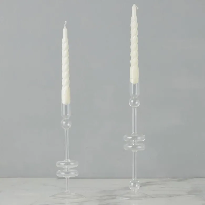 Clear Glass Candlestick Pair
