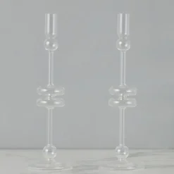 Clear Glass Candlestick Pair