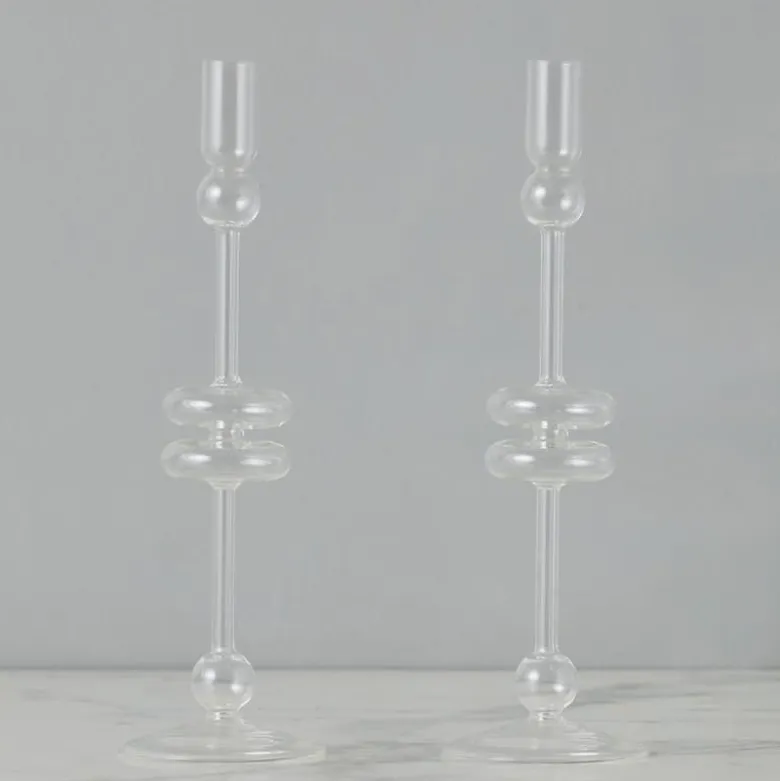 Clear Glass Candlestick Pair