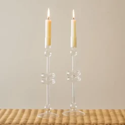 Clear Glass Candlestick Pair
