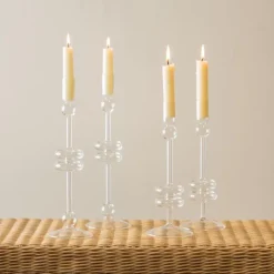 Clear Glass Candlestick Pair