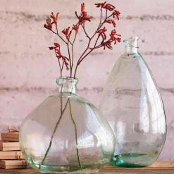 Clear Recycled Glass Balloon Vases, Set of 2 in Tall & Askew