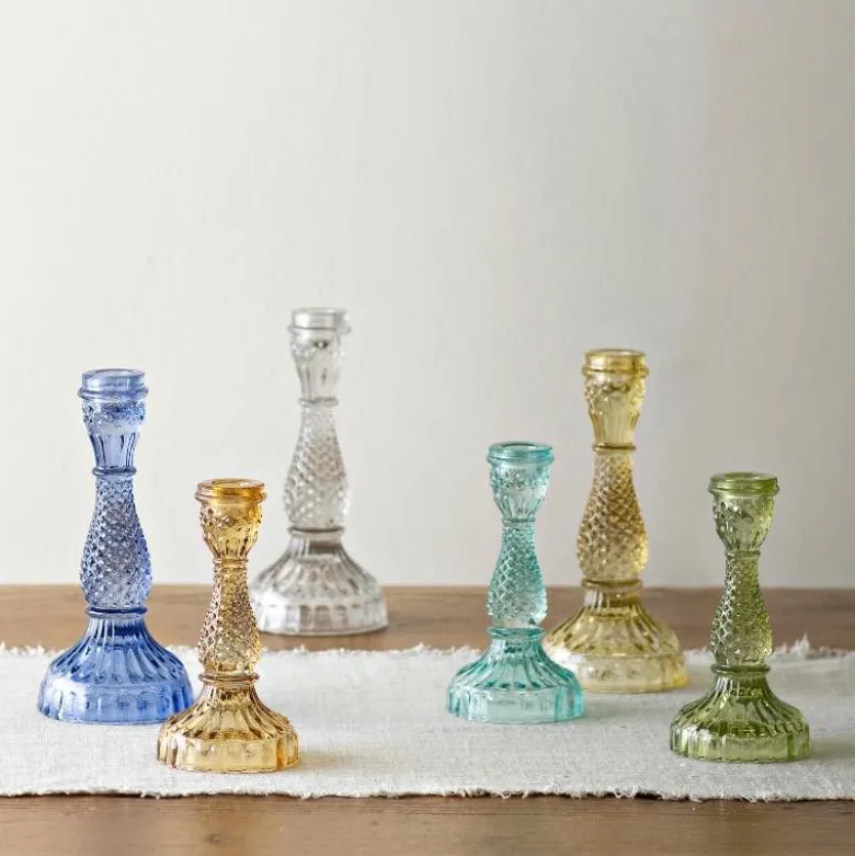 Colorful Glass Taper Candle Holders, Set of 6