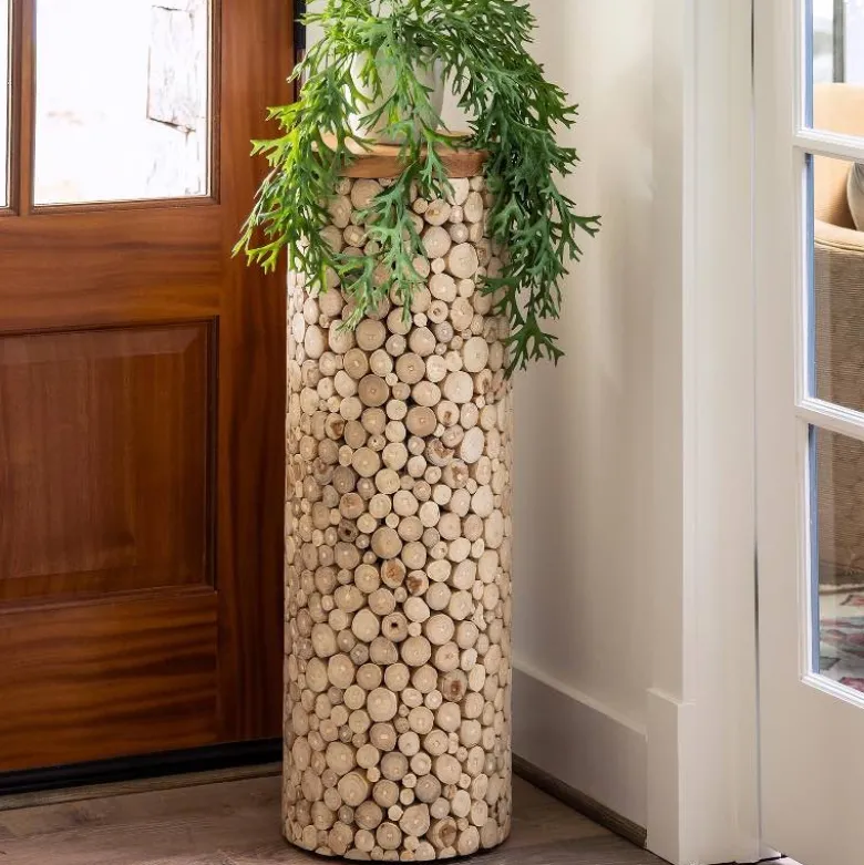 Column Pedestal Teak Wood Plant Stand