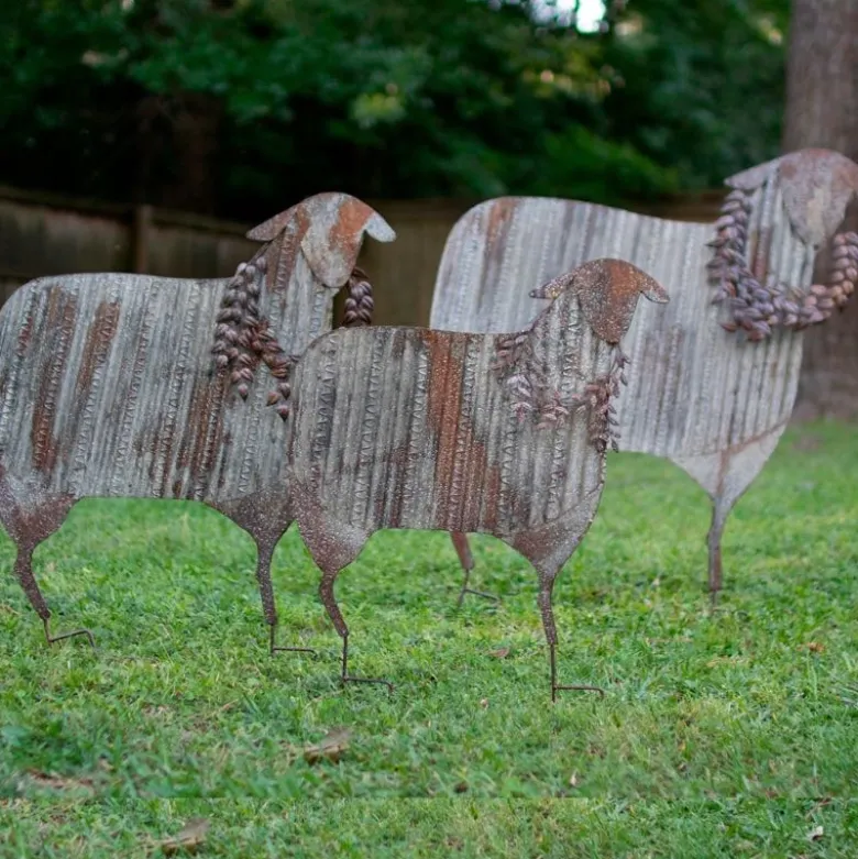 Corrugated Metal Christmas Sheep Yard Art, Set of 3