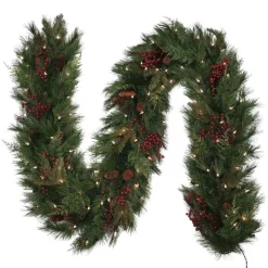 9' Dual Color LED In/Out Plug In Mixed Cedar Garland