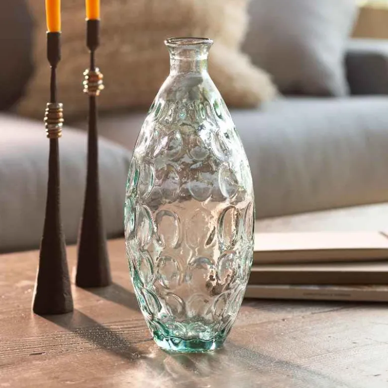 Dune Tall Recycled Dimpled Glass Vase, 12"H - Clear