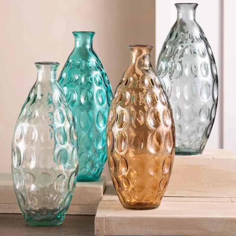Dune Tall Recycled Dimpled Glass Vase, 12"H - Clear