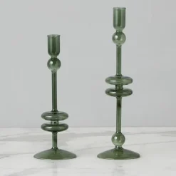 Emerald Glass Candlestick Pair
