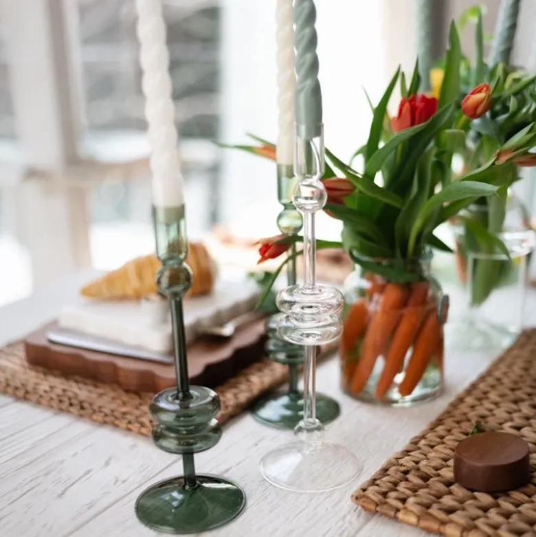 Emerald Glass Candlestick Pair