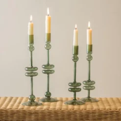 Emerald Glass Candlestick Pair