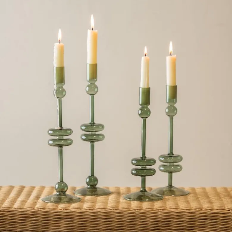 Emerald Glass Candlestick Pair