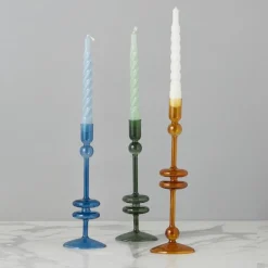 Emerald Glass Candlestick Pair