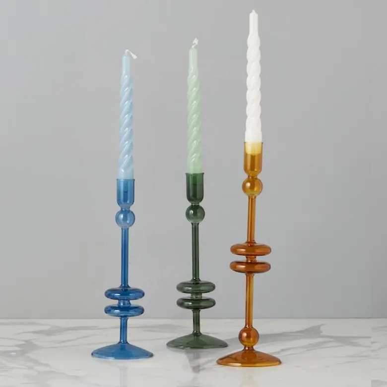 Emerald Glass Candlestick Pair