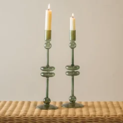 Emerald Glass Candlestick Pair