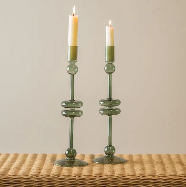 Emerald Glass Candlestick Pair
