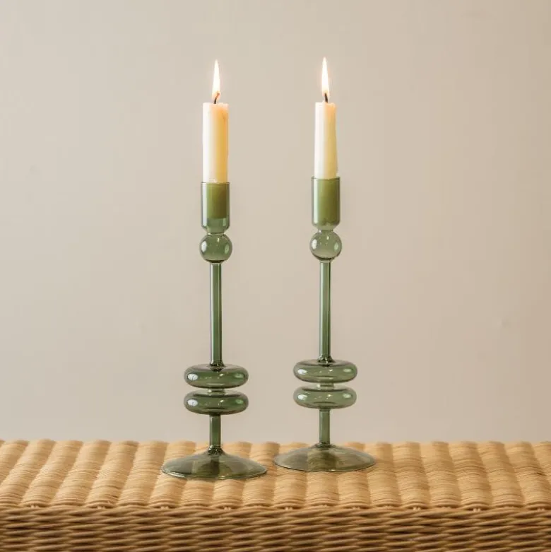 Emerald Glass Candlestick Pair