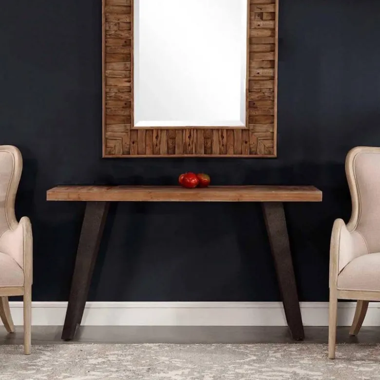 Fir Wood Console Table with Metal Legs