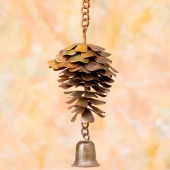 Flamed Metal Pinecone with Bell Ornament