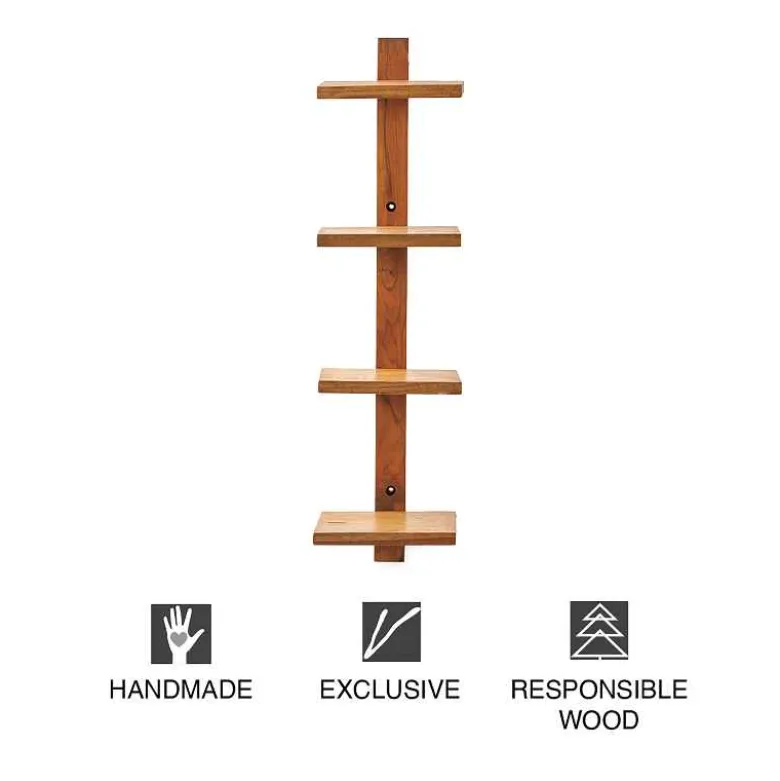 Floating Vertical Wall Shelf, 4-Shelf - Walnut