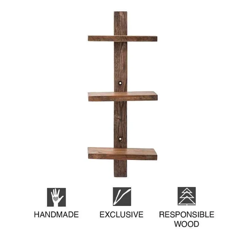 Floating Vertical Wall Shelf, 3-Shelf - Ebony