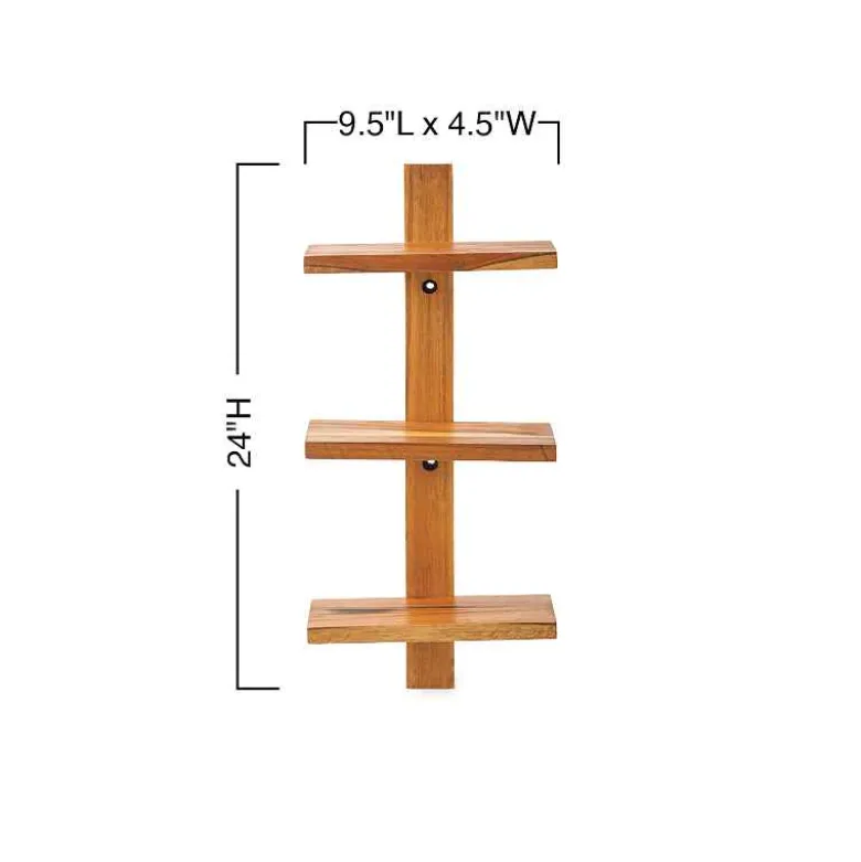 Floating Vertical Wall Shelf, 3-Shelf - Walnut