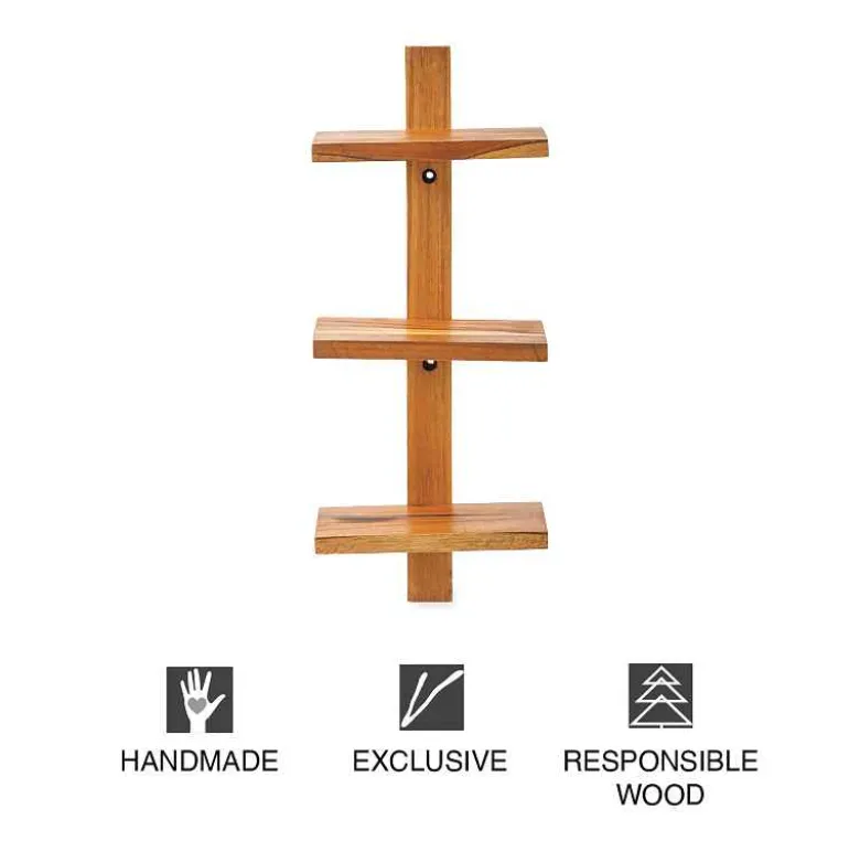 Floating Vertical Wall Shelf, 3-Shelf - Walnut