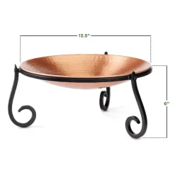 Freestanding Hammered Copper Birdbath