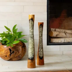 Glass Infused Teak Candle Holder, Short