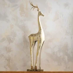 Gold and White Tall Slender Deer Statue Decor, Standing