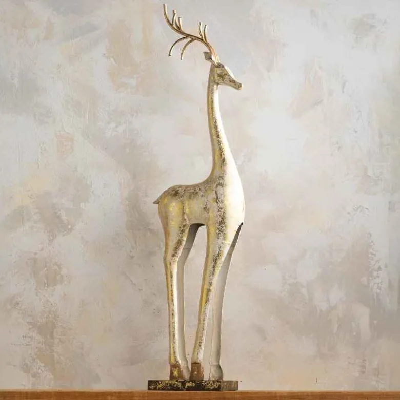 Gold and White Tall Slender Deer Statue Decor, Standing