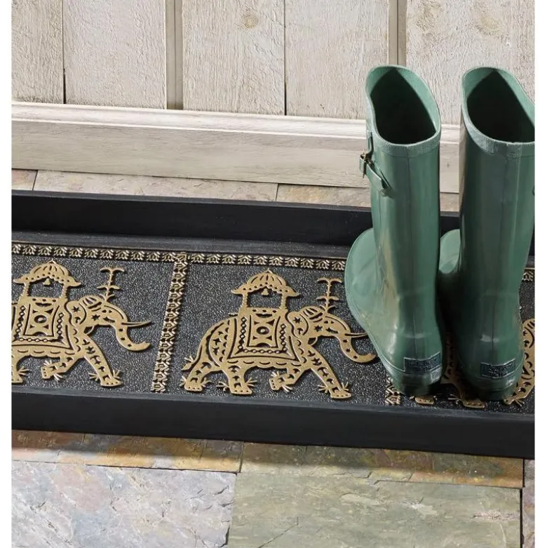 Gold-Brushed Elephant Rubber Boot Tray