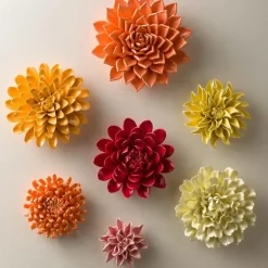 Gold-Rimmed White Ceramic Wall Flowers, Set of 3