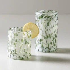 Green and White Recycled Pint Glassware, Set of 4