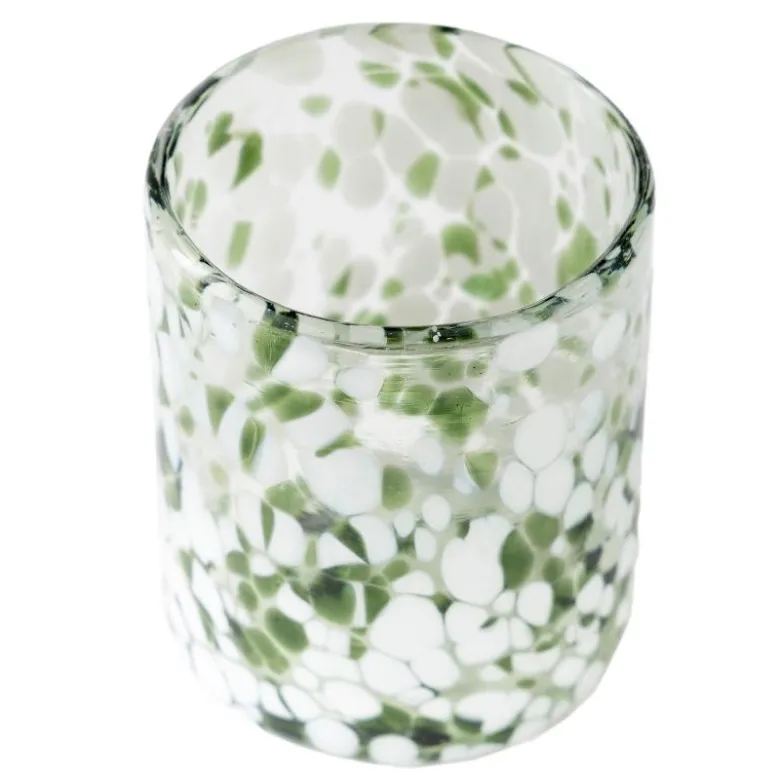 Green and White Recycled Tumbler Glassware, Set of 4