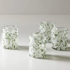 Green and White Recycled Tumbler Glassware, Set of 4