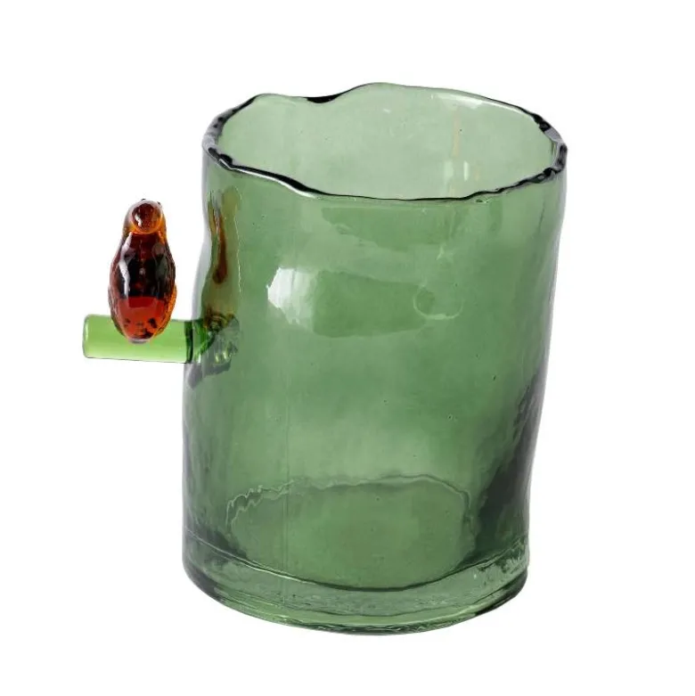 Green Glass Hurricane with Squirrel, 4.75"H