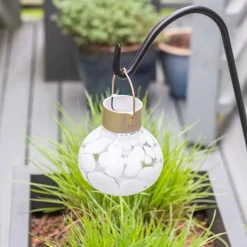 Hand-blown Glass Solar Tea Lantern - White