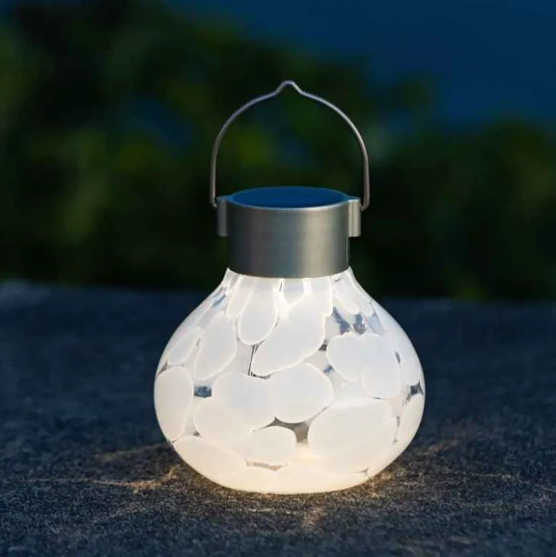 Hand-blown Glass Solar Tea Lantern - White