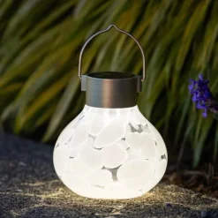 Hand-blown Glass Solar Tea Lantern - White