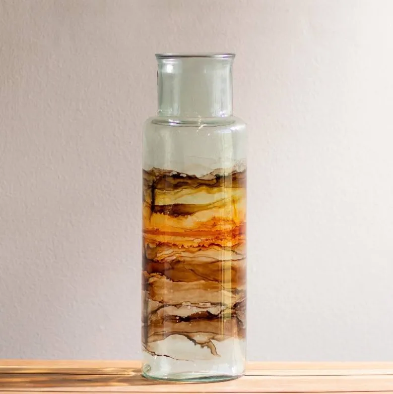 Hand-Blown Recycled Amber Glass Vase, 17.75"H