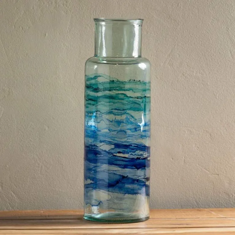 Hand-Blown Recycled Coastal Vase, Tall