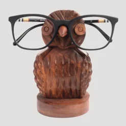 Hand-Carved Sheesham Wood Owl Eyeglass Holder