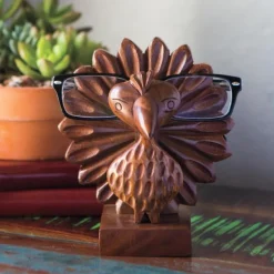 Hand-Carved Sheesham Wood Peacock Eyeglass Holder