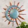 Handcrafted Blue and Copper-Colored Recycled Metal Moon and Sun Wall Art