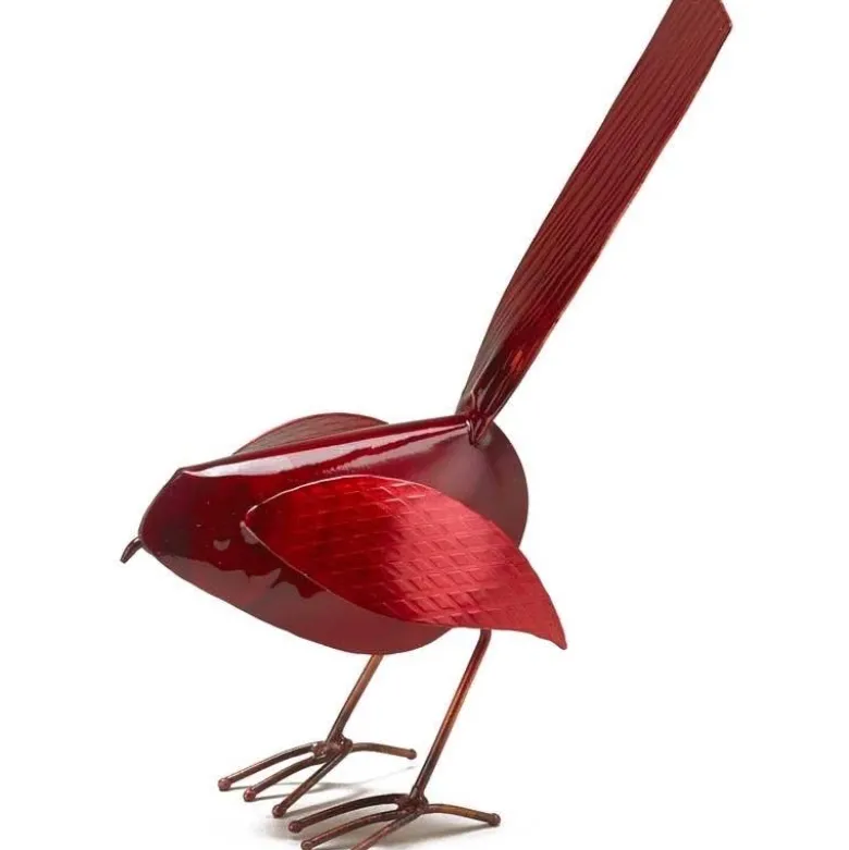 Handcrafted Copper Bird Statue - Red