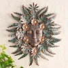 Handcrafted Forest Woman Face Surrounded by Metal Leaves and Flowers Wall Art