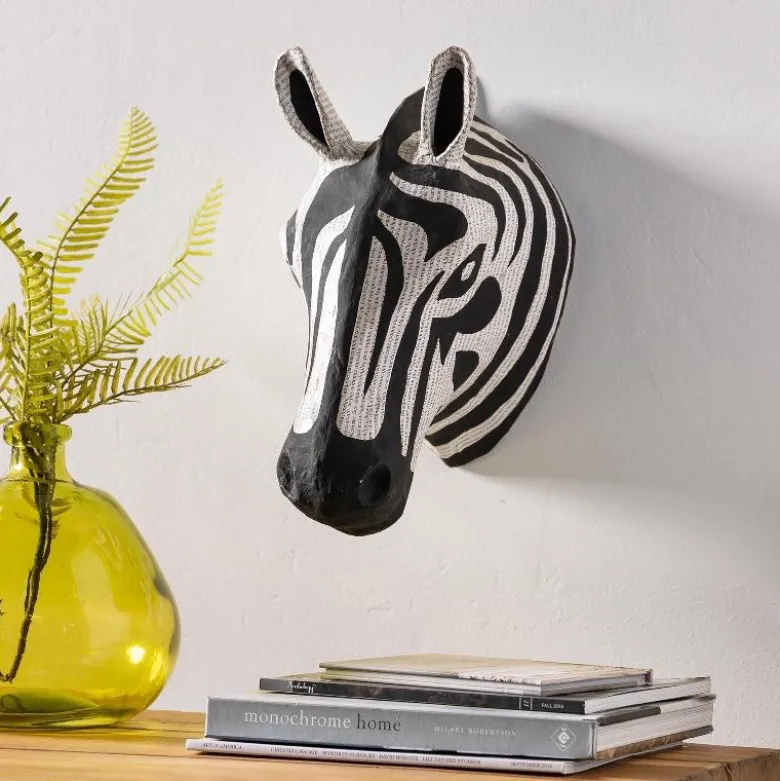 Handcrafted Haitian Artisan Paper Mache Zebra Head