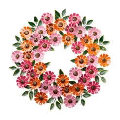Handcrafted Pink and Orange Zinnias Metal Wreath